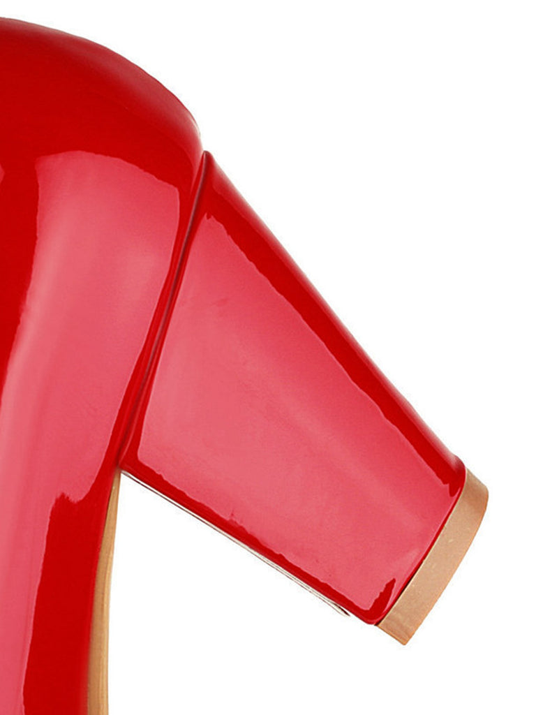 Bow Patent Leather Mary Jane Chunky Heels - vintage shoes, retro heels