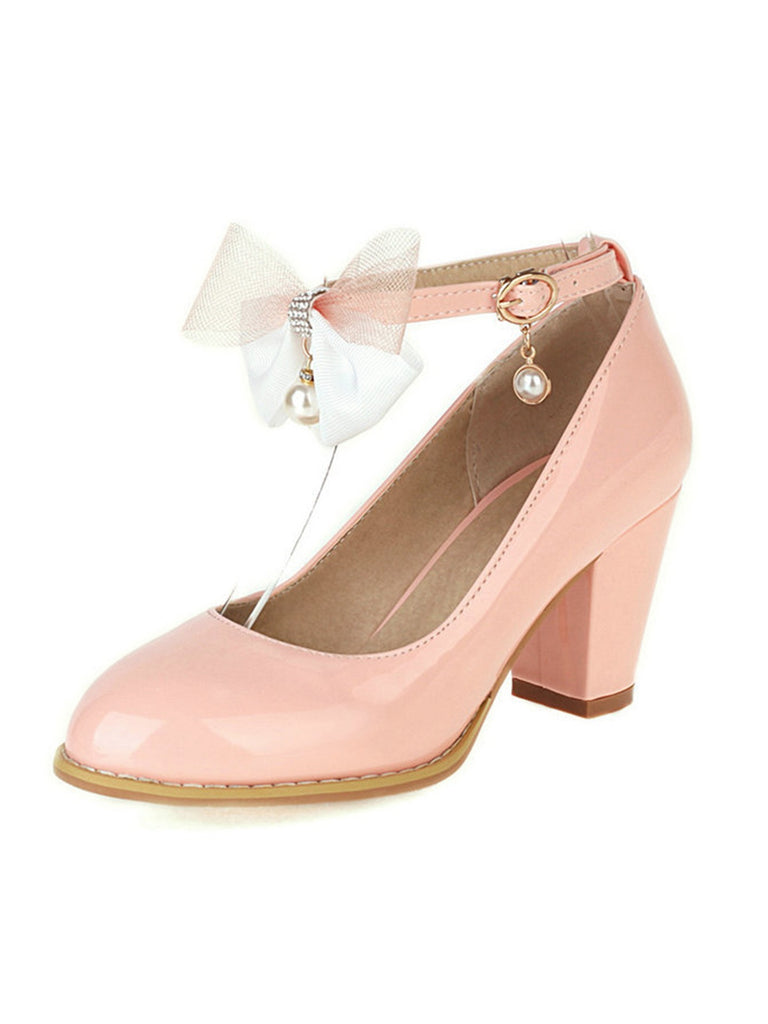 Bow Patent Leather Mary Jane Chunky Heels - vintage shoes, retro heels