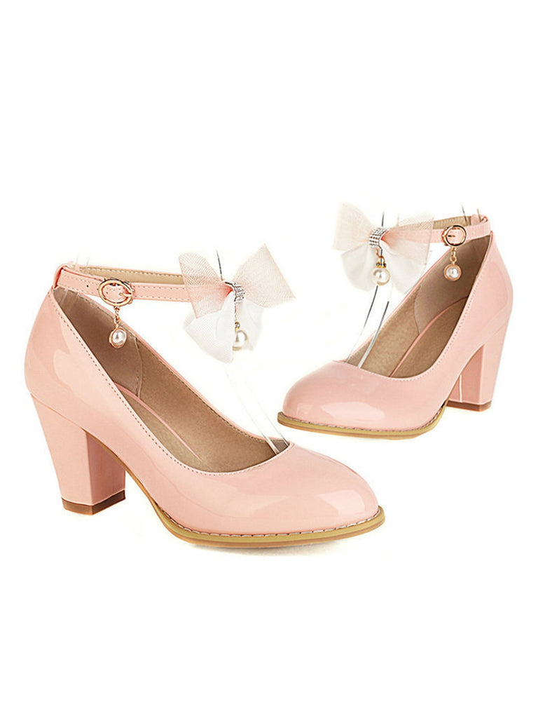 Bow Patent Leather Mary Jane Chunky Heels - vintage shoes, retro heels