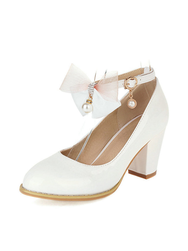 Bow Patent Leather Mary Jane Chunky Heels - vintage shoes, retro heels