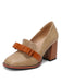 Bowknot Square-Toe Slip On Chunky Heels - vintage shoes, retro heels