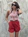She finds her 1940s story in this Brick Red 1940s Striped Lapel Romper
