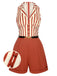 Brick Red 1940s Striped Lapel Romper, vintage romper, retro jumpsuit - perfect for women who love vintage and retro fashion