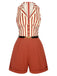 Brick Red 1940s Striped Lapel Romper, vintage romper, retro jumpsuit - perfect for women who love vintage and retro fashion