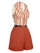 Brick Red 1940s Striped Lapel Romper, vintage romper, retro jumpsuit - perfect for women who love vintage and retro fashion