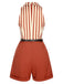Brick Red 1940s Striped Lapel Romper, vintage romper, retro jumpsuit - perfect for women who love vintage and retro fashion