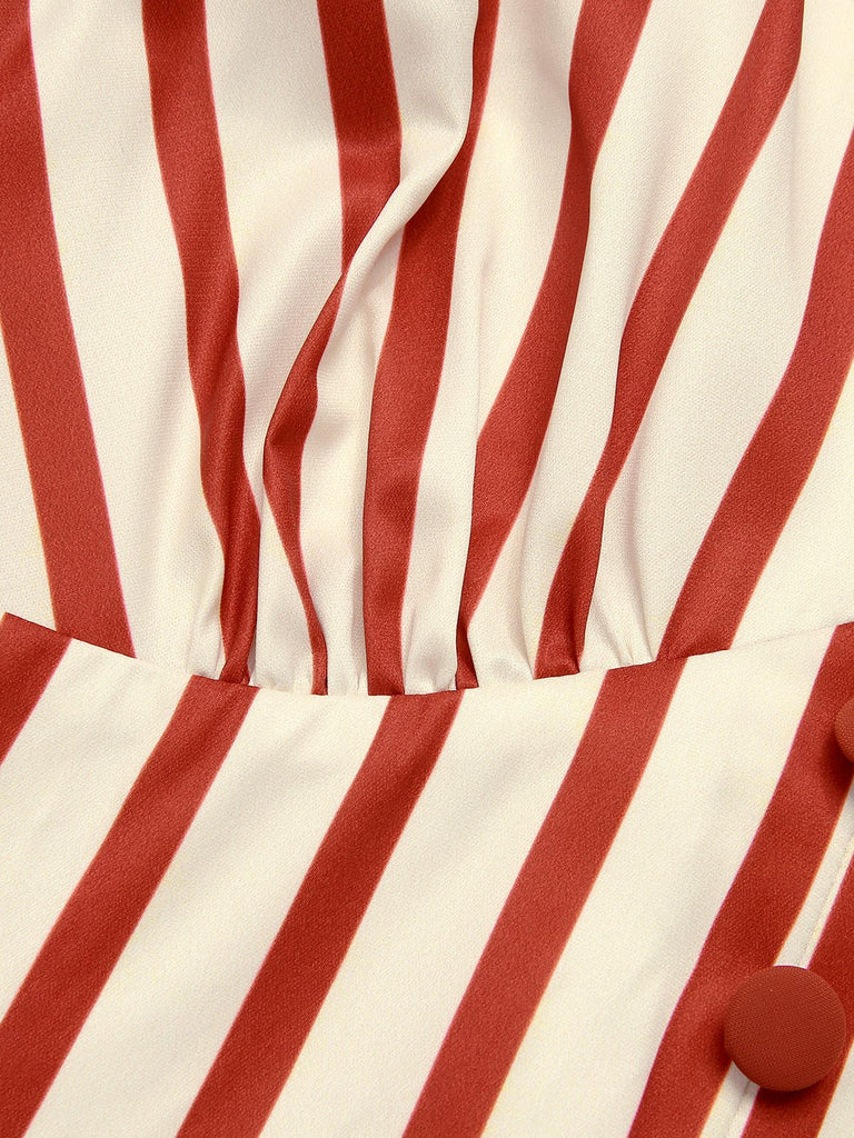 Brick Red 1940s Striped Lapel Romper, vintage romper, retro jumpsuit - perfect for women who love vintage and retro fashion