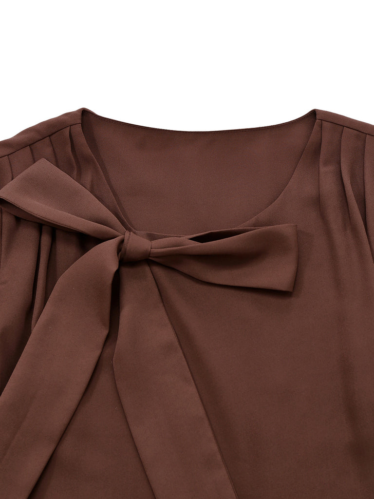 Brown 1920s Bow Tie Belted Waist Dress - vintage dress, retro fashion, Gatsby party