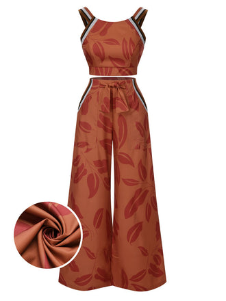 Brown 1930s Botanical Sleeveless Pants Suit, vintage fashion, retro style - perfect for women who love vintage and retro fashion