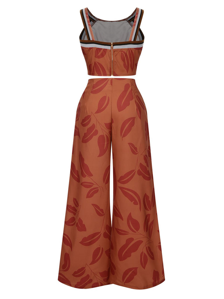Brown 1930s Botanical Sleeveless Pants Suit, vintage fashion, retro style - perfect for women who love vintage and retro fashion