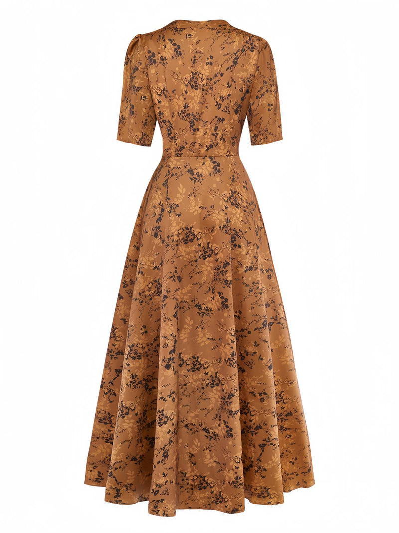 wedding bridesmaid dresses in sri lanka Brown 1930s Ditsy Floral Lapel Maxi Dress 6/30 Delivery Natalie Portman Embraced the Size:Custom Size(Leave your size at