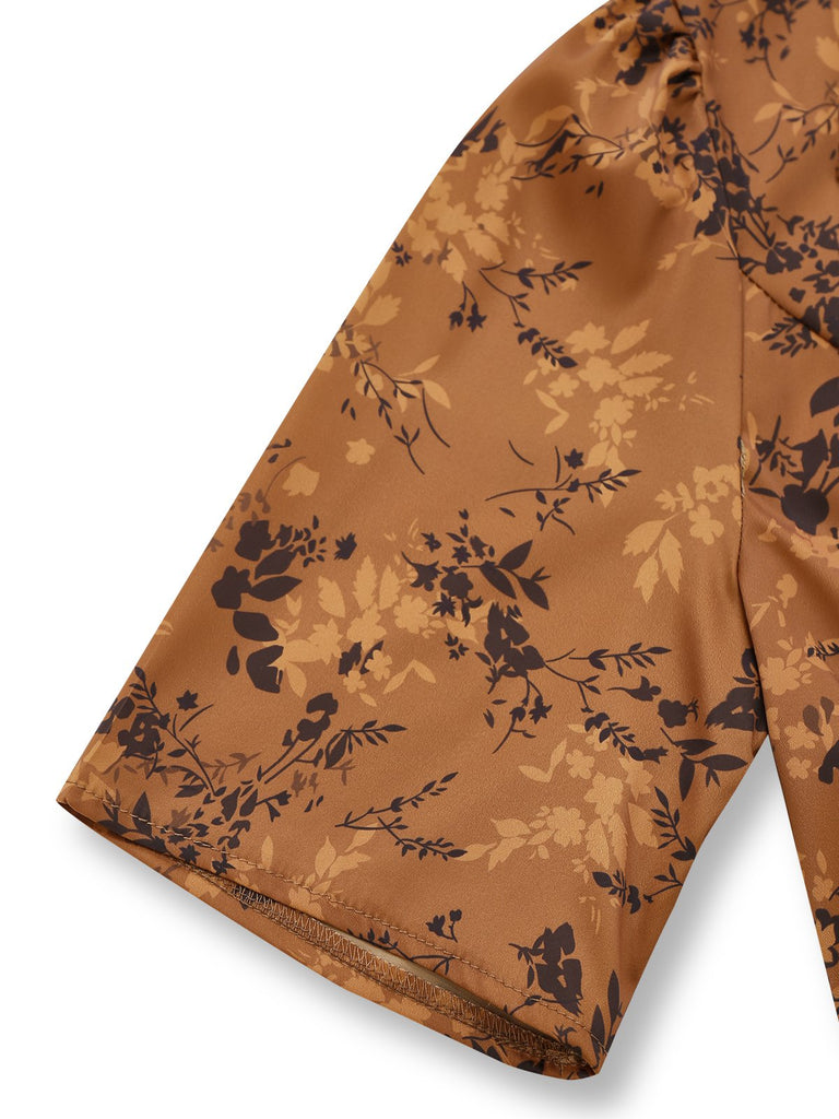 Brown 1930s Ditsy Floral Lapel Maxi Dress Brown 1930s Ditsy Floral Lapel Maxi Dress