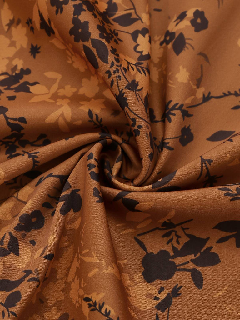 Brown 1930s Ditsy Floral Lapel Maxi Dress Brown 1930s Ditsy Floral Lapel Maxi Dress