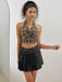 Brown 1930s Halter Gingham Plaid Smocked Crop Top - vintage fashion, retro style