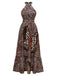 She slips into this Brown 1930s Leopard Butterfly Round Halter Dress and suddenly it's a 1930s daydream
