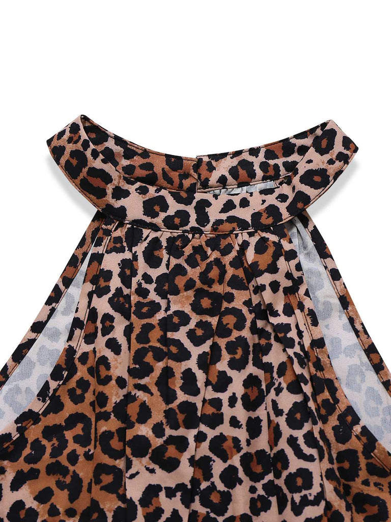 This Brown 1930s Leopard Butterfly Round Halter Dress wraps her in 1930s elegance, one twirl at a time