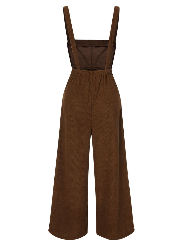 Brown 1930s Solid Corduroy Bib Jumpsuit, vintage romper, retro jumpsuit - perfect for women who love vintage and retro fashion
