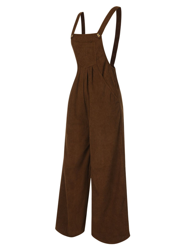 Brown 1930s Solid Corduroy Bib Jumpsuit, vintage romper, retro jumpsuit - perfect for women who love vintage and retro fashion