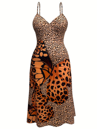 Brown 1940s Butterfly Leopard Nightdress - vintage dress, retro fashion
