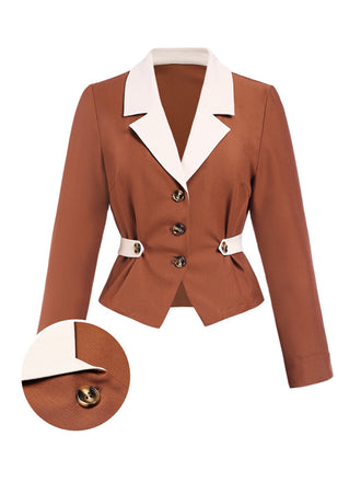 Brown 1940s Color Block Lapel Coat - vintage fashion, retro style