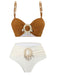 Brown 1940s Colorblock Boho Seashell Bikini Set - vintage fashion, retro style