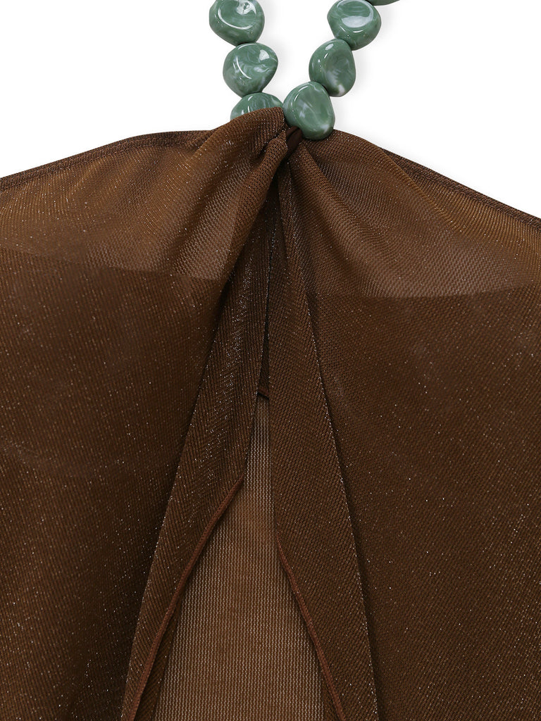 Brown 1940s Halter Solid Cover Up Set - vintage fashion, retro style