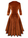 Brown 1940s Lapel Velvet Mock Two-Piece Solid Dress - vintage dress, retro fashion