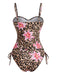 Brown 1940s Leopard Floral Print Front Cutout Tankini Set | vintage fashion, retro style, classic elegance - perfect for retro fashion enthusiasts