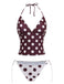 Brown 1940s Polka Dot Deep-V Halter Tankini Set - vintage fashion, retro style