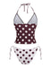 Brown 1940s Polka Dot Deep-V Halter Tankini Set - vintage fashion, retro style