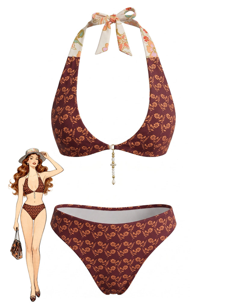 Brown 1940s Bikini Set Swimsuit