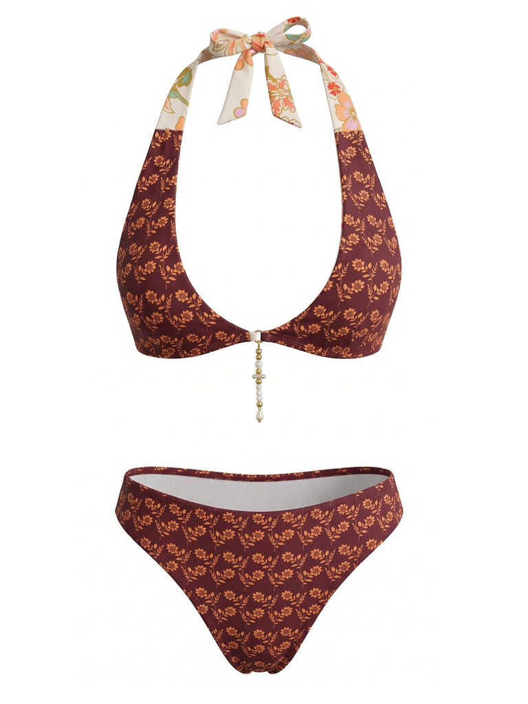 Brown 1940s Bikini Set Swimsuit