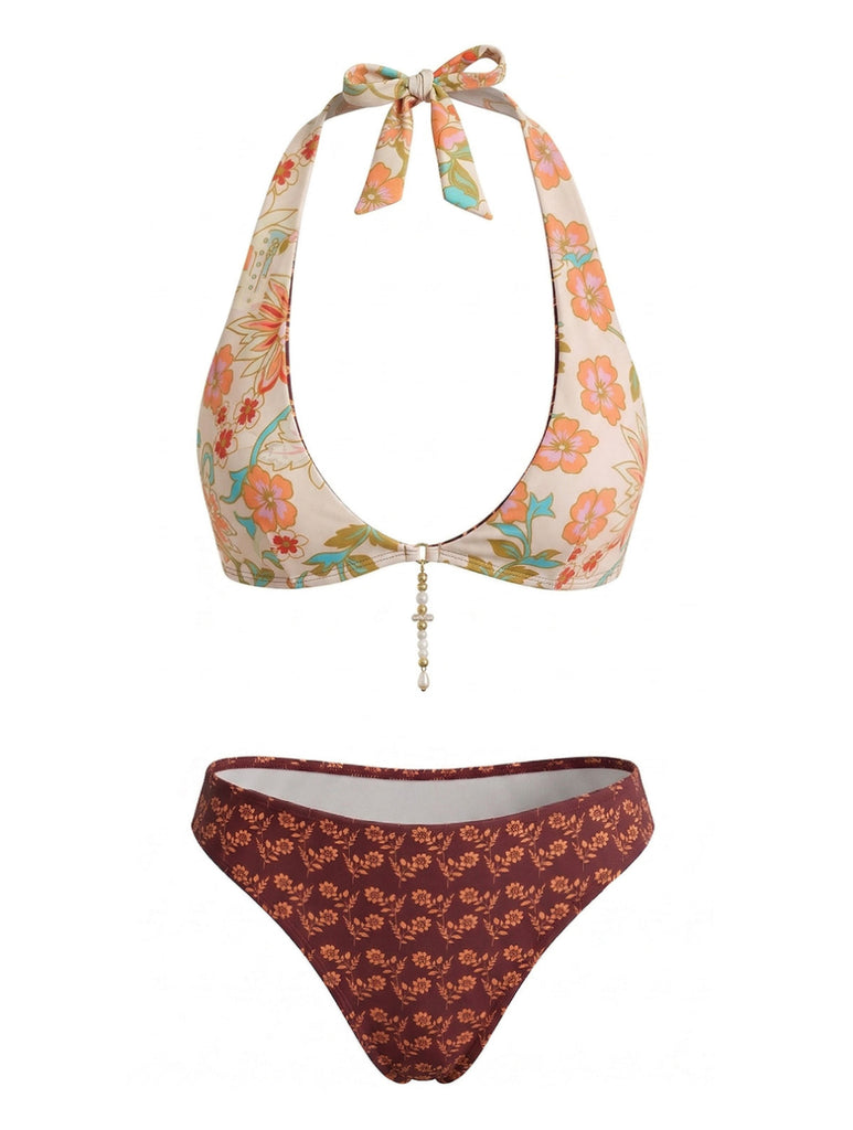 Brown 1940s Bikini Set Swimsuit