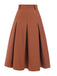 Brown 1940s Solid A-Line Pleated Skirt: 1940s grace for the woman who dances through life