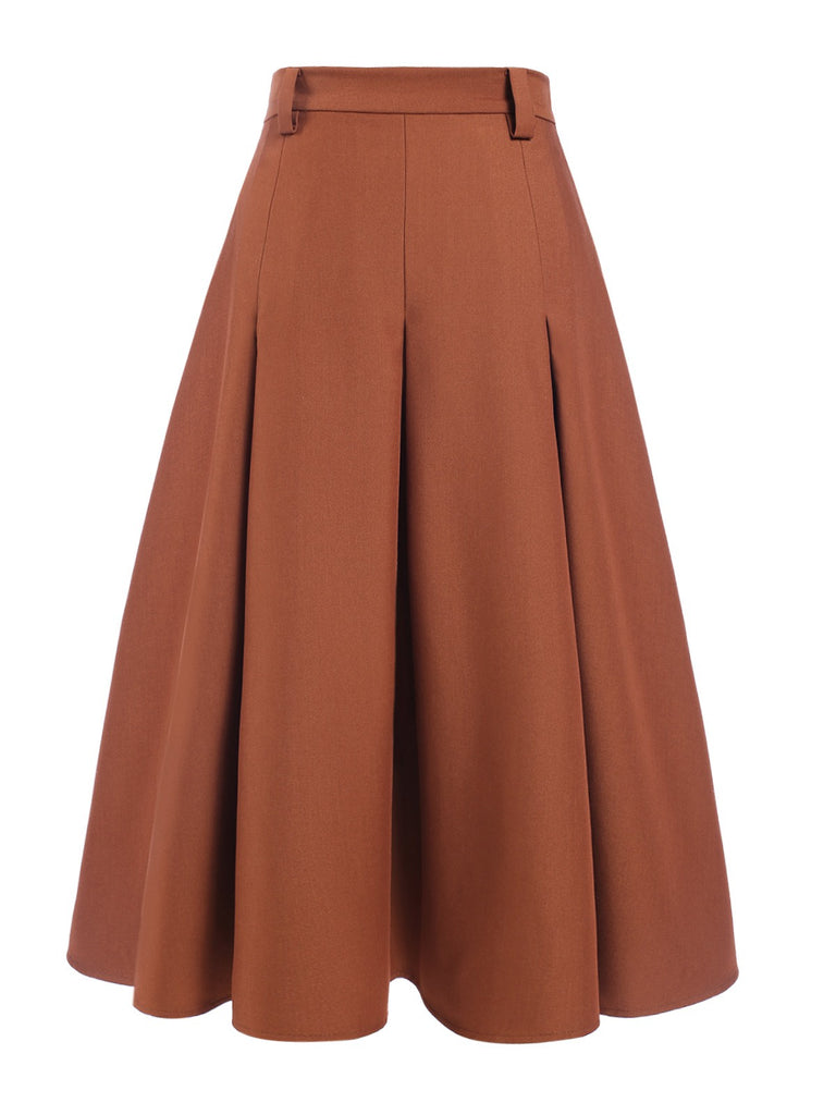 Brown 1940s Solid A-Line Pleated Skirt — because 1940s glamour deserves an encore