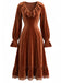 Brown 1940s Solid Corduroy Lace Ruffled Dress - vintage dress, retro fashion