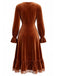 Brown 1940s Solid Corduroy Lace Ruffled Dress - vintage dress, retro fashion