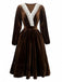 Brown 1940s Solid Lace Patchwork Velvet Dress - vintage dress, retro fashion