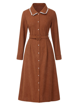 1940s Solid Lapel Belted Corduroy | 1940s | vintage dress, retro fashion