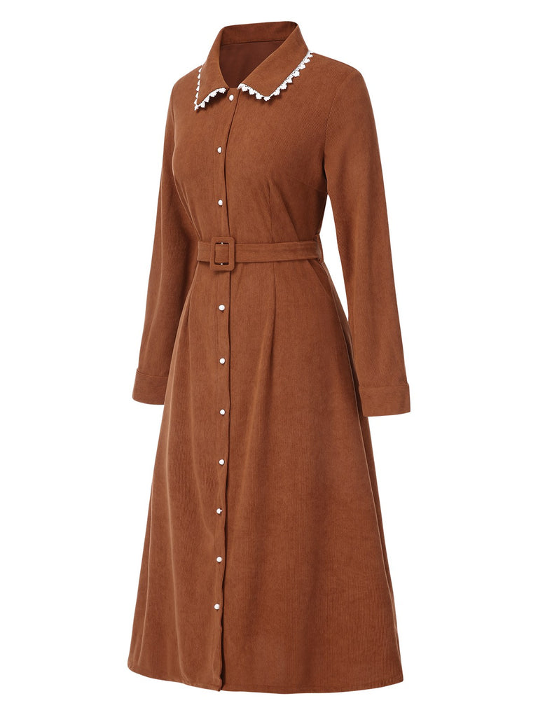 1940s Solid Lapel Belted Corduroy | 1940s | vintage dress, retro fashion