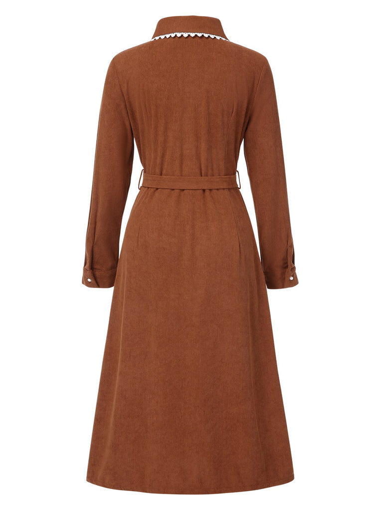 1940s Solid Lapel Belted Corduroy | 1940s | vintage dress, retro fashion