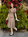 Brown 1950s Bow Houndstooth Pleated Dress, vintage dress, retro fashion, rockabilly, pin-up fashion - perfect for women who love vintage and retro fashion