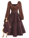Brown 1950s Gingham Lace-Up Backless Tiered Dress - vintage dress, retro fashion, rockabilly