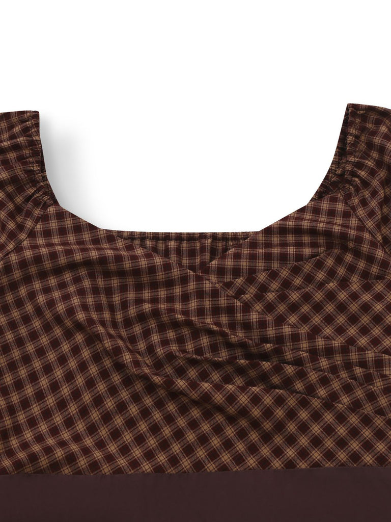 Brown 1950s Gingham Lace-Up Backless Tiered Dress - vintage dress, retro fashion, rockabilly