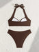Brown 1950s Golden Ring Halter Bikini Set - vintage fashion, retro style, glamorous gold