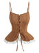 Brown 1950s Lace-up Suede Lace Corset Top - vintage fashion, retro style