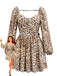 Brown 1950s Leopard Backless Long Sleeve Square Neck Dress, vintage dress, retro fashion, rockabilly, pin-up fashion - perfect for women who love vintage and retro fashion
