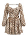 Brown 1950s Leopard Backless Long Sleeve Square Neck Dress, vintage dress, retro fashion, rockabilly, pin-up fashion - perfect for women who love vintage and retro fashion