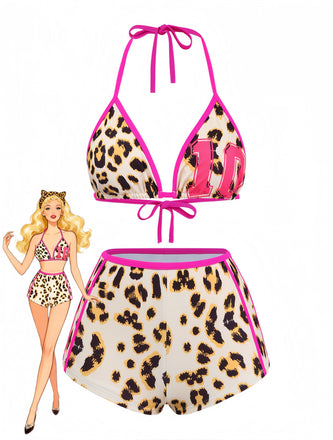 Brown 1950s Leopard Spaghetti Strap Tankini - vintage fashion, retro style