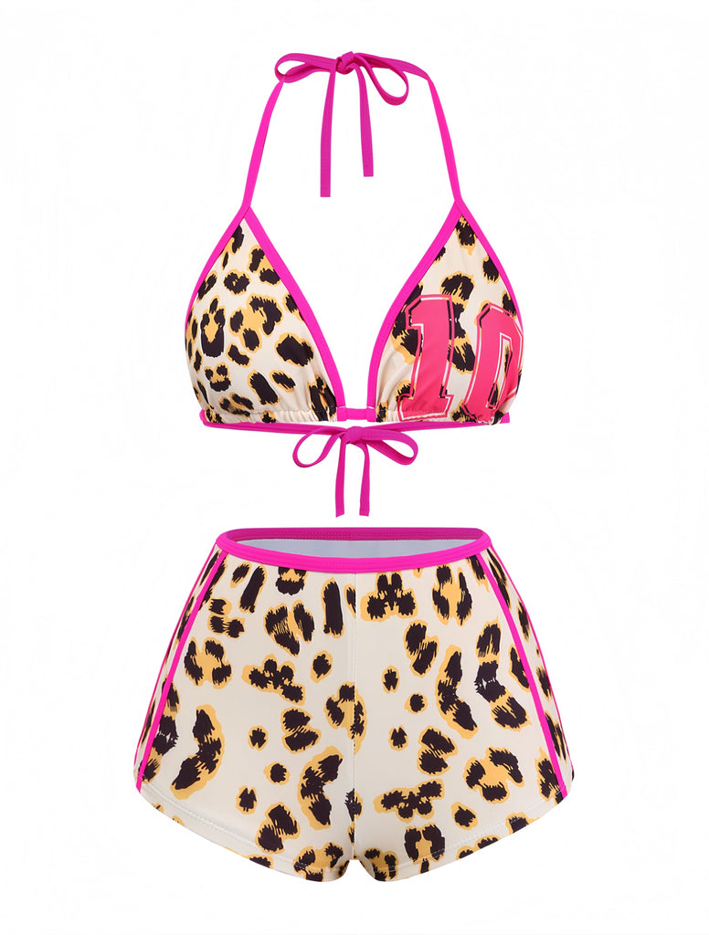 Brown 1950s Leopard Spaghetti Strap Tankini - vintage fashion, retro style